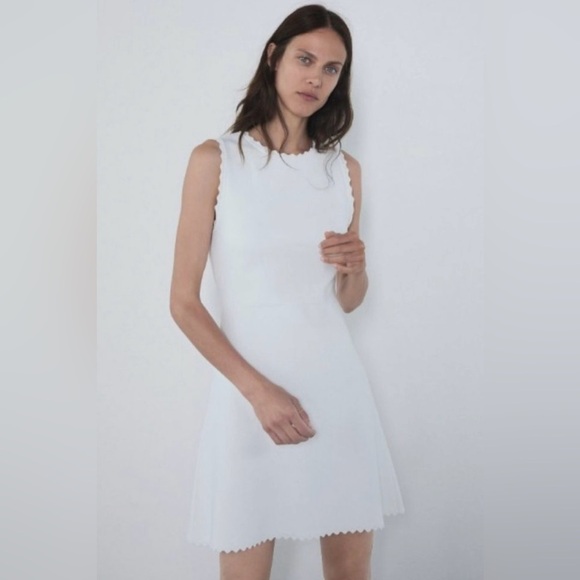 ZARA white scalloped dress-medium NWT - Picture 1 of 11